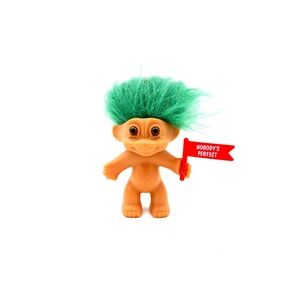 Vintage Troll Doll Green Hair "Nobodys‎ Perfect" Flag RARE Collectible Toy Gift